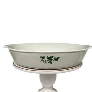 Vintage Prizer Ware Enamel Cast Iron Casserole Skillet White Green Ivy Heavy
